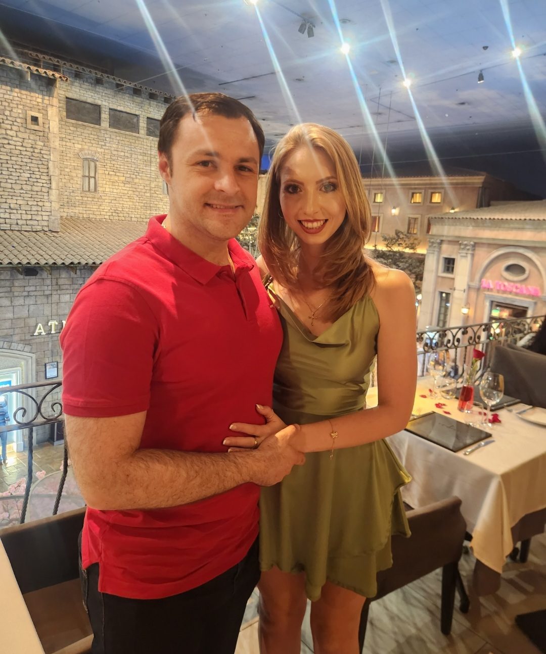 Ashleigh and Fabrizio at a restaurant